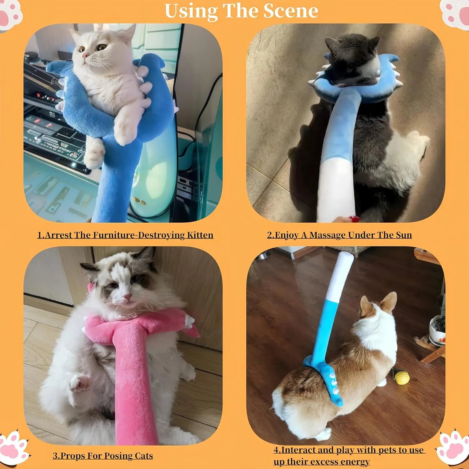 Blue plush cat wand toy with foam-filled tip on a 70cm handle