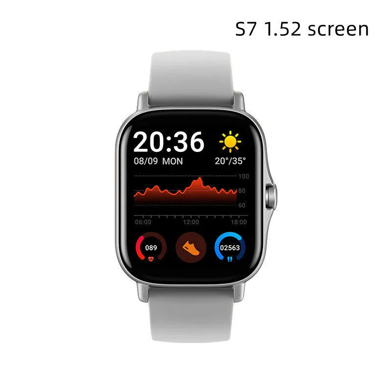 GT20 smart Bluetooth fitness watch with 1.75-inch touchscreen displaying heart rate monitor interface