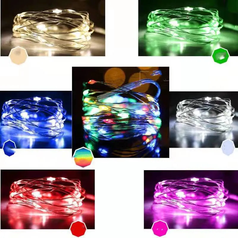 12-metre copper wire LED string lights with 120 bulbs arranged in garden setting