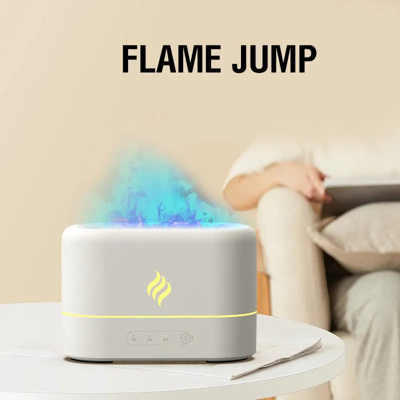 USB simulated flame expander humidifier with seven-colour LED flame effect showing black plastic housing