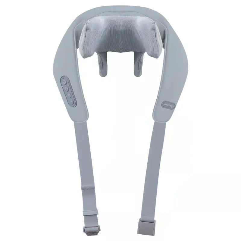 Grey elastic fabric USB neck and back massage instrument with infrared function.