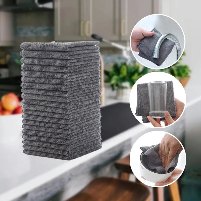 Grey square microfibre kitchen cleaning cloth for oily pots and bowls