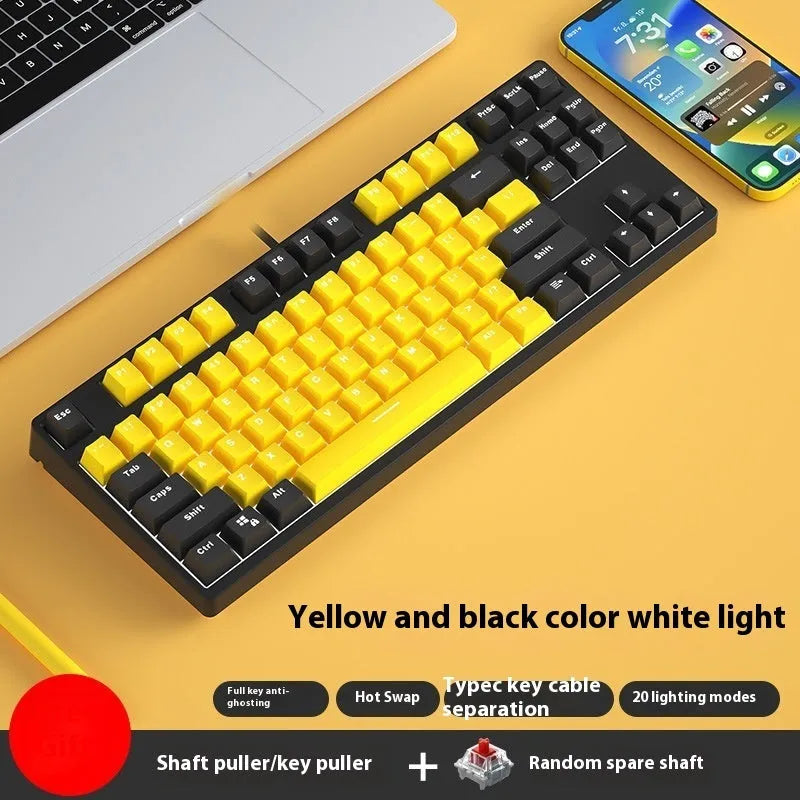 87-key hot-swappable mechanical gaming keyboard with two-tone keycaps and metal chassis