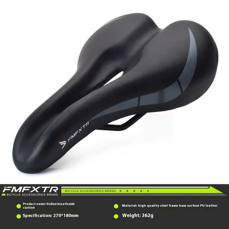 Bike saddle cushion with PU leather cover showing hollow cushion design and mounting straps