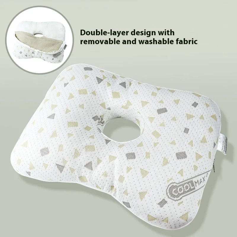 Beauty salon single hole ear pillow for adults in grey colour on a treatment bed.