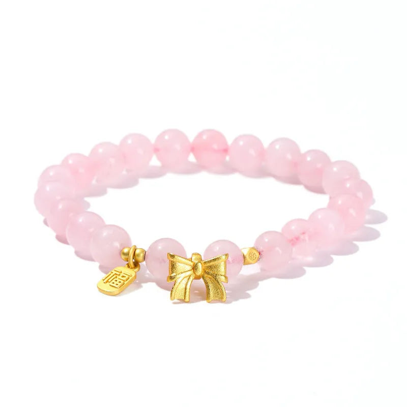 Crystal agate charm bracelet with Chinese-style fruit, bow, and animal designs in natural crystal colours