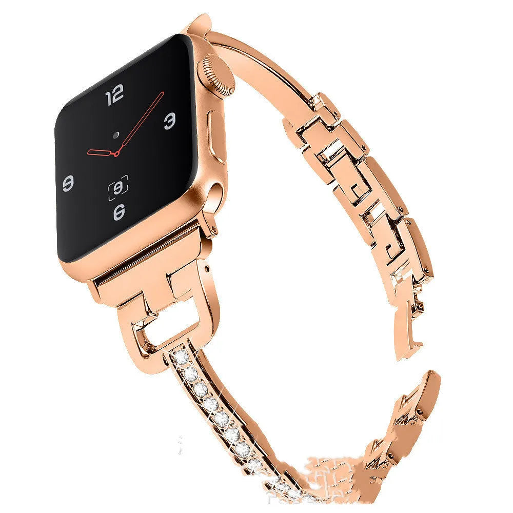 D-shaped metal Apple Watch strap with diamond accents in six colour options