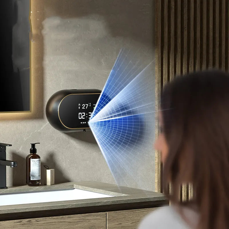 Automatic wall-mounted foam soap dispenser with USB power cable and 500ml capacity reservoir