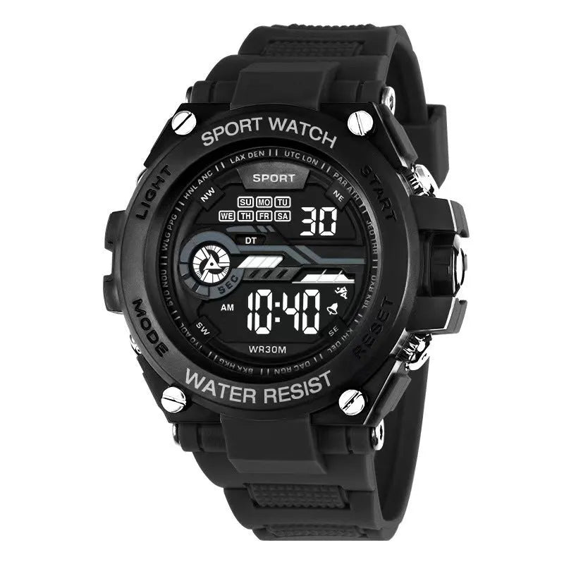 Digital electronic watch with colour display and resin strap in various colour options