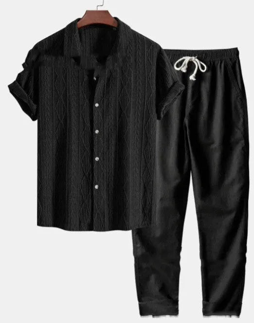 Men's milk silk summer suit set with short sleeve shirt and loose trousers