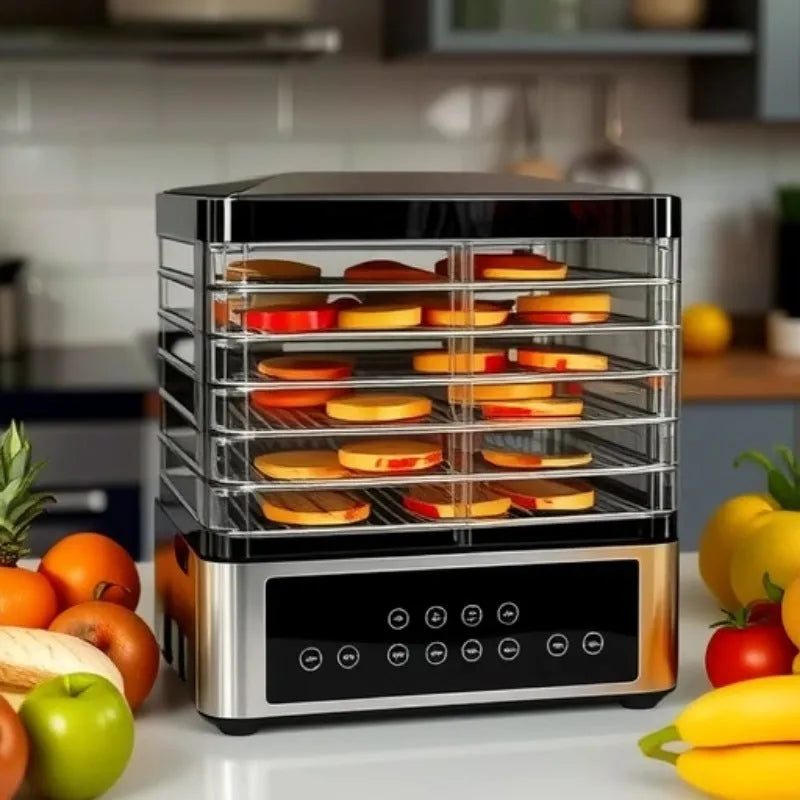 Silver stainless steel fruit dehydrator food dryer with 14 litre capacity
