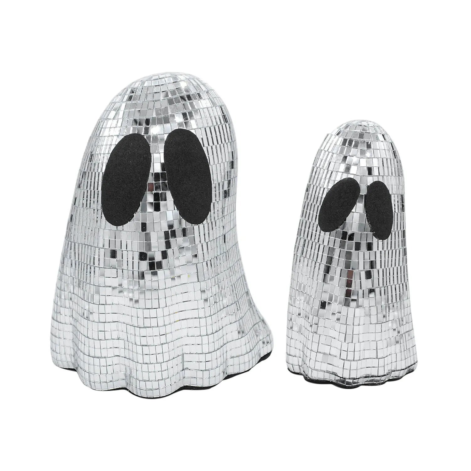 Silver Halloween ghost desktop decoration with mosaic mirror patch inlay on glass.