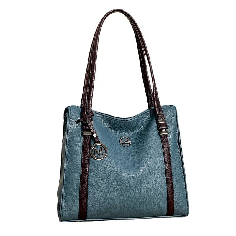 Genuine leather women's crossbody bag in horizontal square design with double shoulder straps