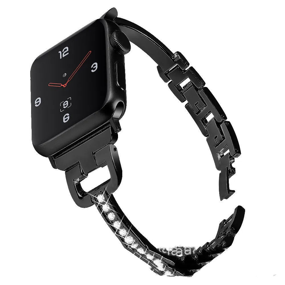 D-shaped metal Apple Watch strap with diamond accents in six colour options