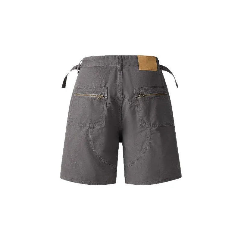 Retro style loose fit shorts in washed cotton cloth with a half elastic waistband, shown in grey colour A636.