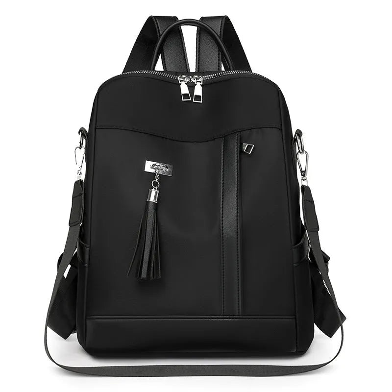 Simple black PU commute backpack with three-dimensional pocket and large capacity