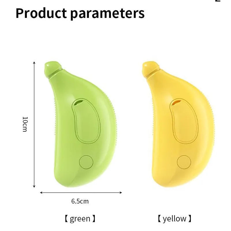 Green and yellow 3-in-1 cat steam brush with round teeth and massage function for pet grooming
