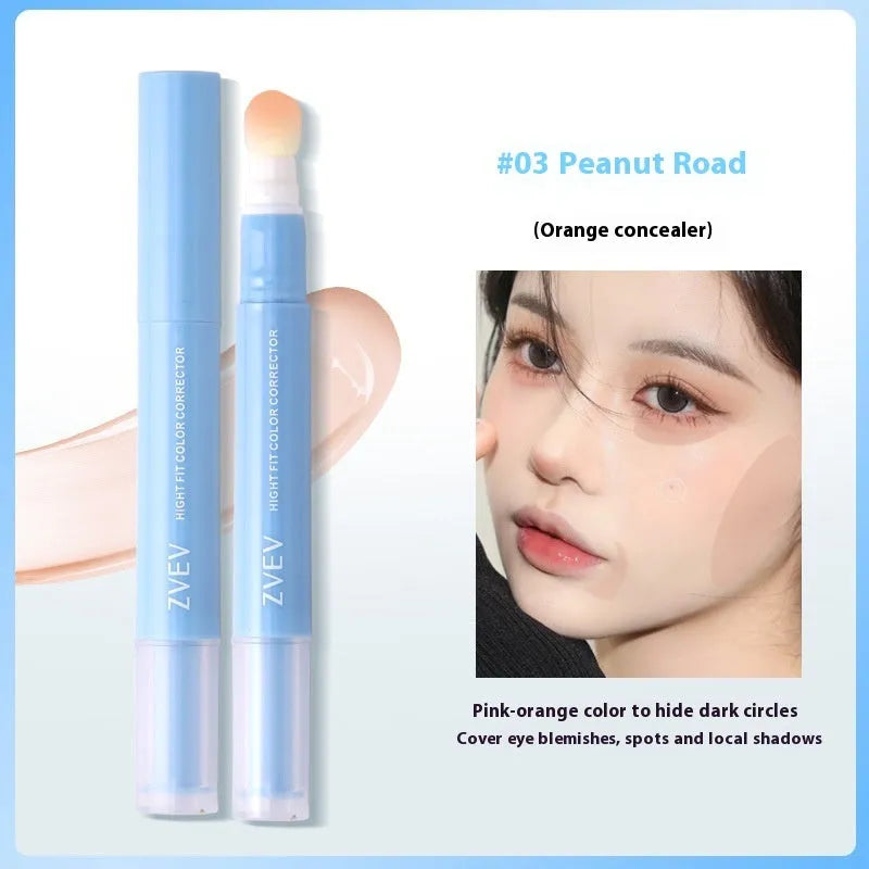 Concealer cream pen with sponge brush head applicator shown in three colour shades.