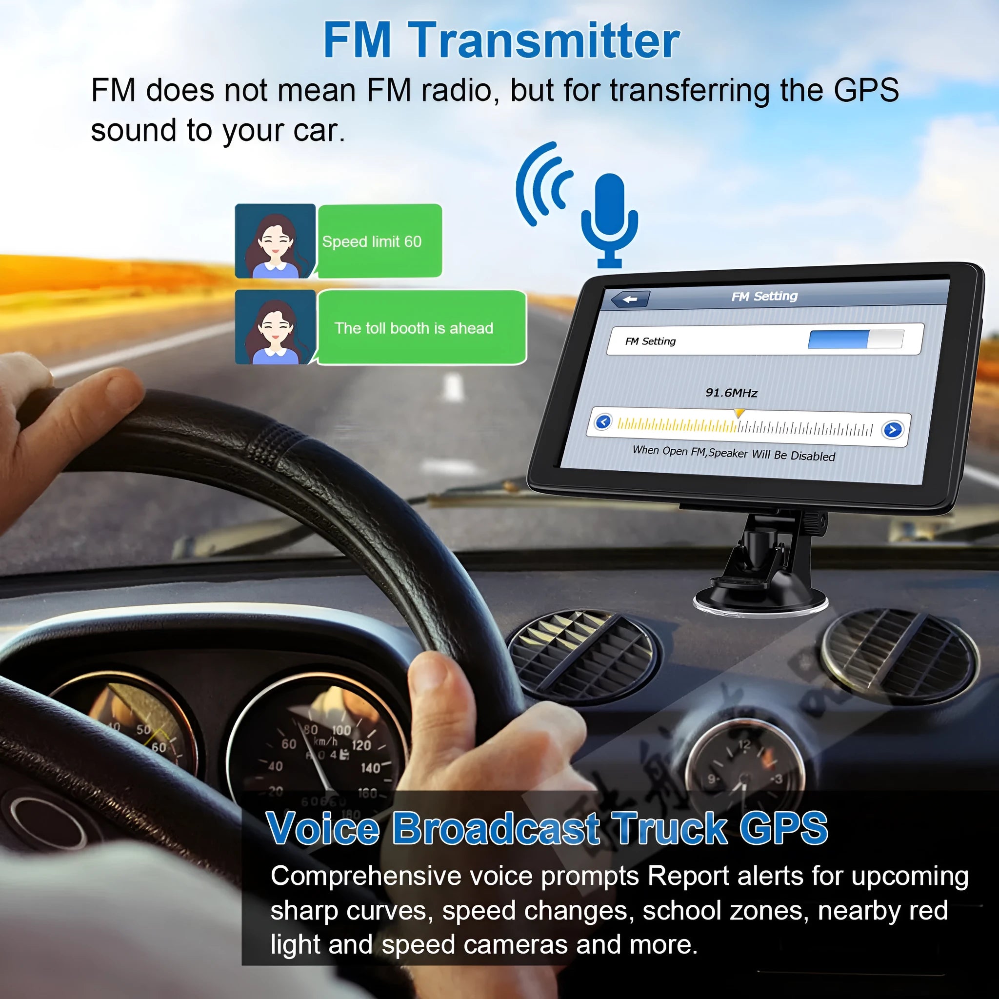7-inch portable car GPS navigation device with touch screen showing maps, includes charger and mounting bracket