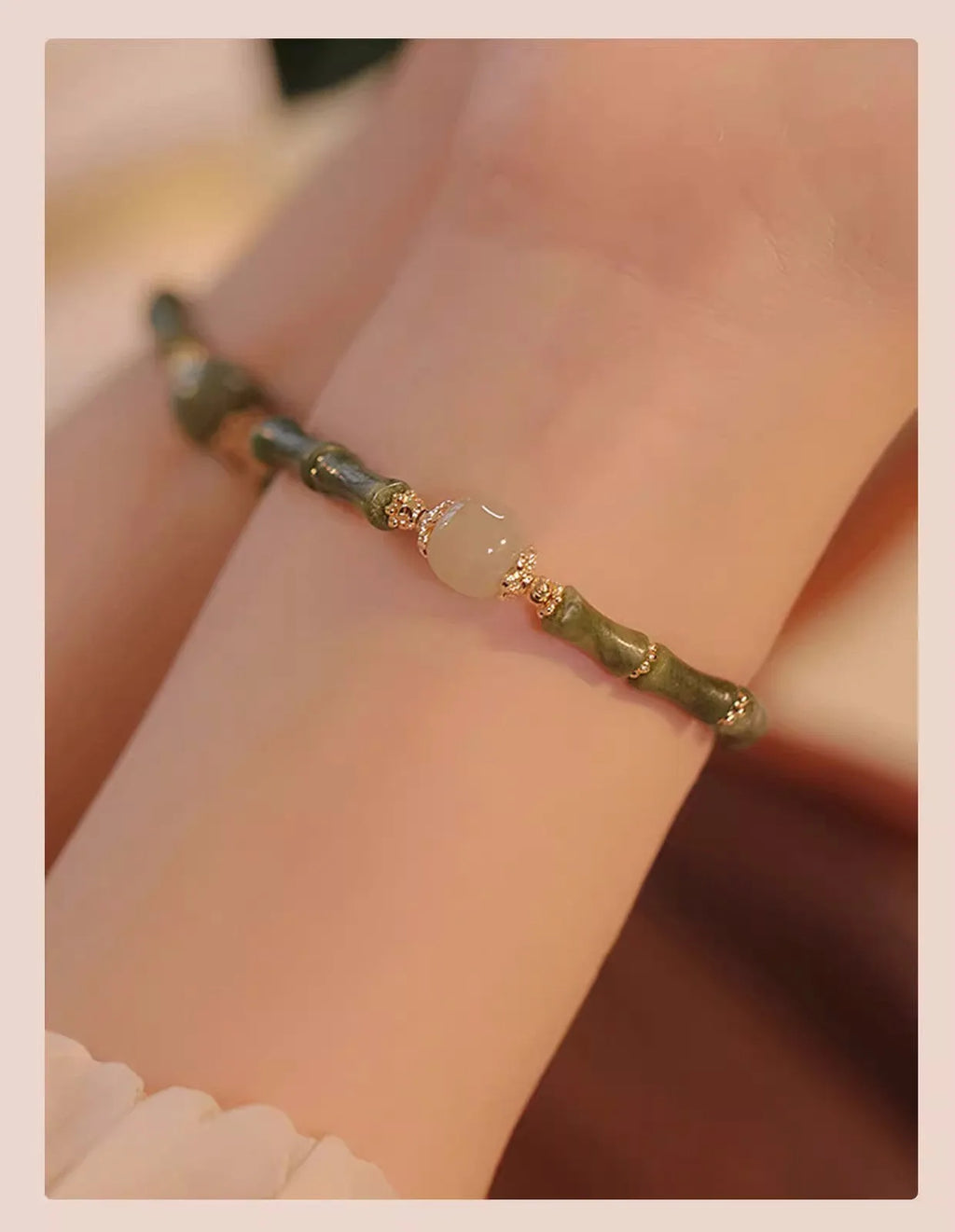 Geometric Hetian jade bracelet for women in dark green or light colour with round design elements