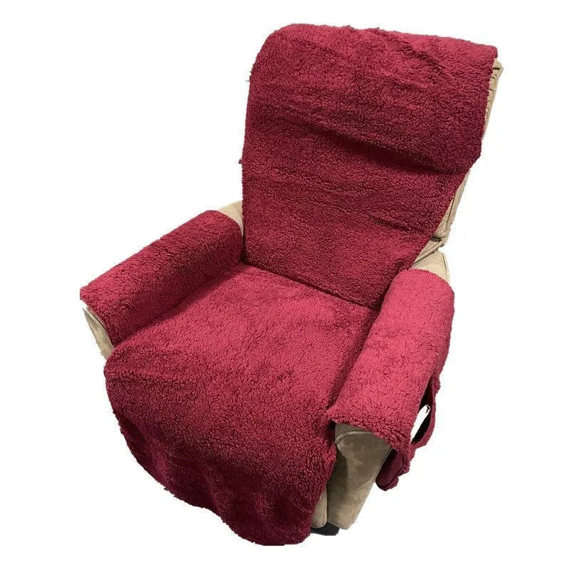 Polyester sofa cushion slipcover in beige, shown on a living room sofa.