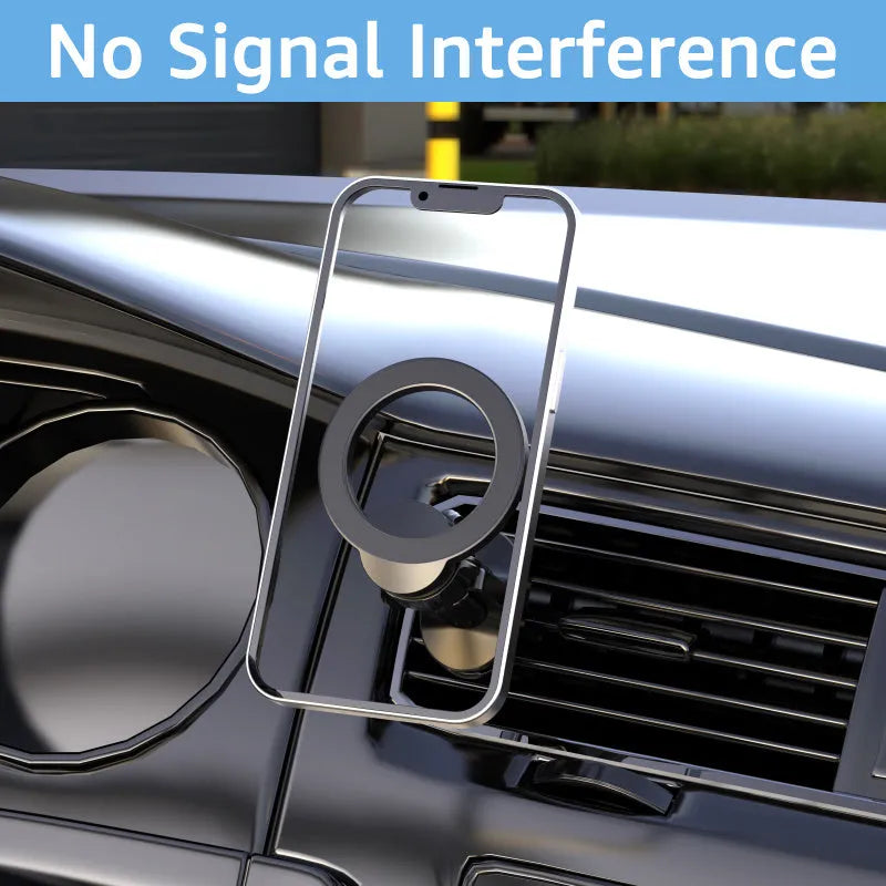 Black magnetic car air vent phone holder with O-ring design for smartphones up to 6.8 inches