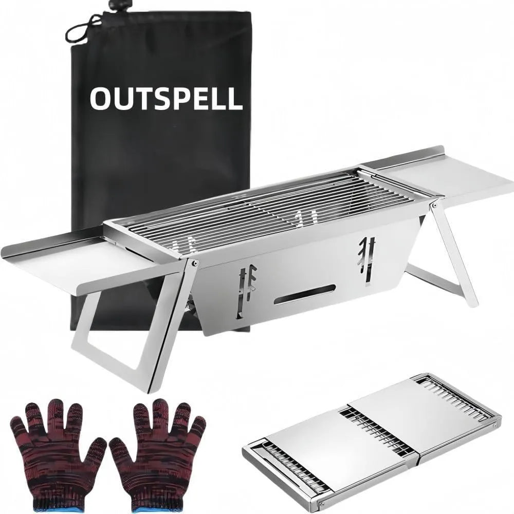 Small foldable portable charcoal grill for outdoor barbecues
