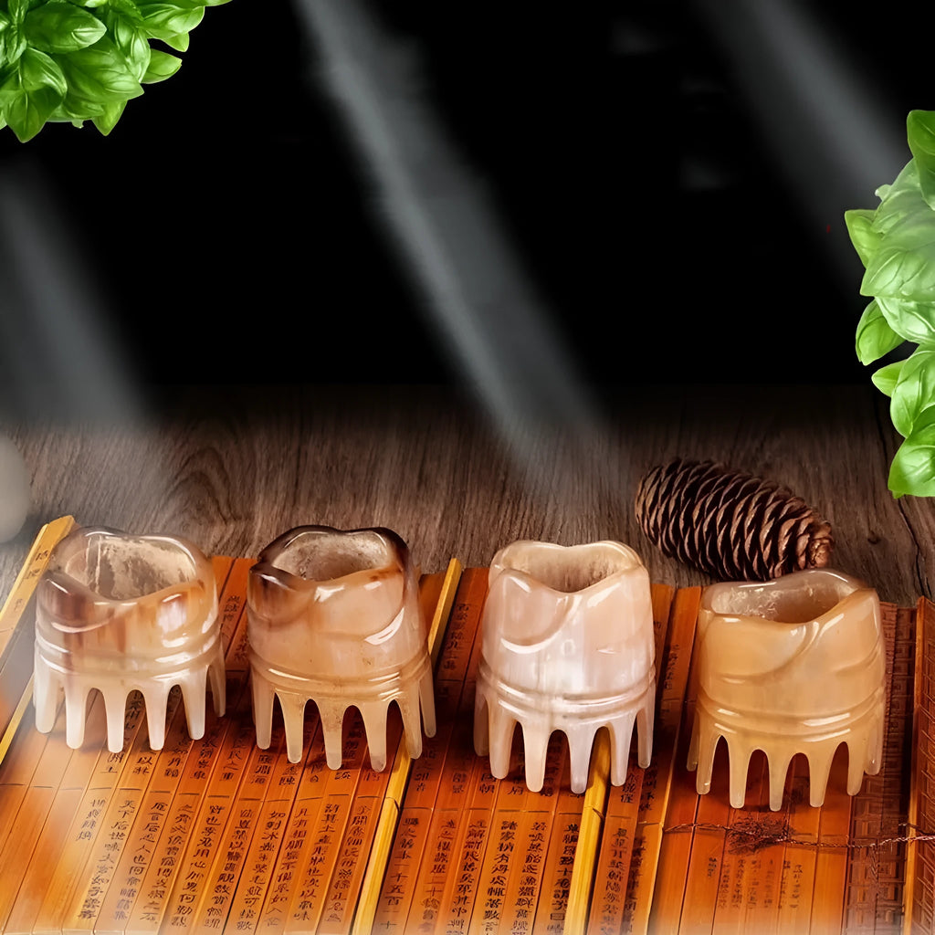 Black horn comb with half wide teeth and pointed tips for traditional meridian massage therapy