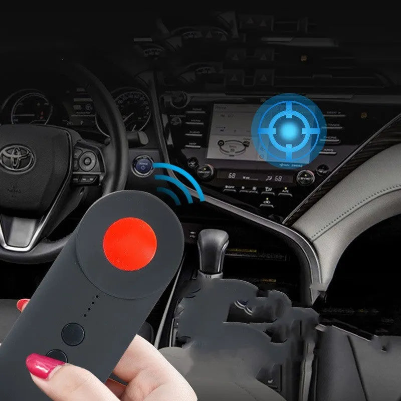 Black GPS signal detector measuring 93.8mm with WiFi and surveillance camera detection capabilities