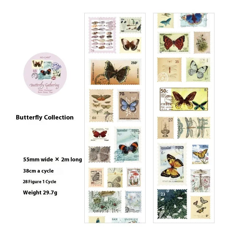 Retro DIY journal decoration coated paper stamp sticker roll with 55mm width