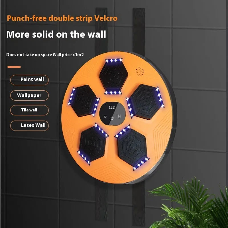 Smart music boxing machine reaction target hanging on wall with boxing gloves