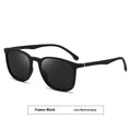 Men's polarised sunglasses with PC frame, spectacle foot design, and dark lenses showing UV400 protection