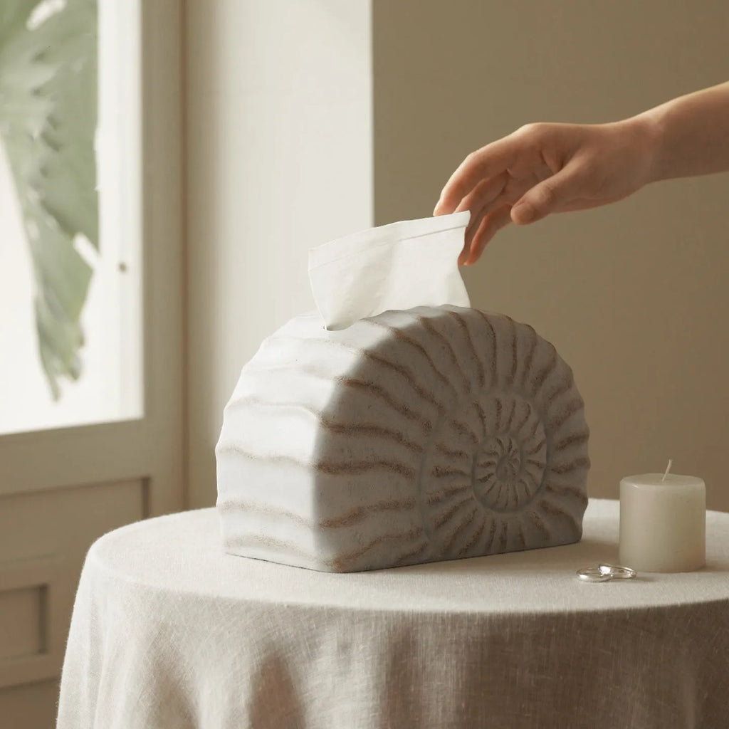 Resin conch tissue box decoration in conch ramble colour with modern simplicity design and plastic insert