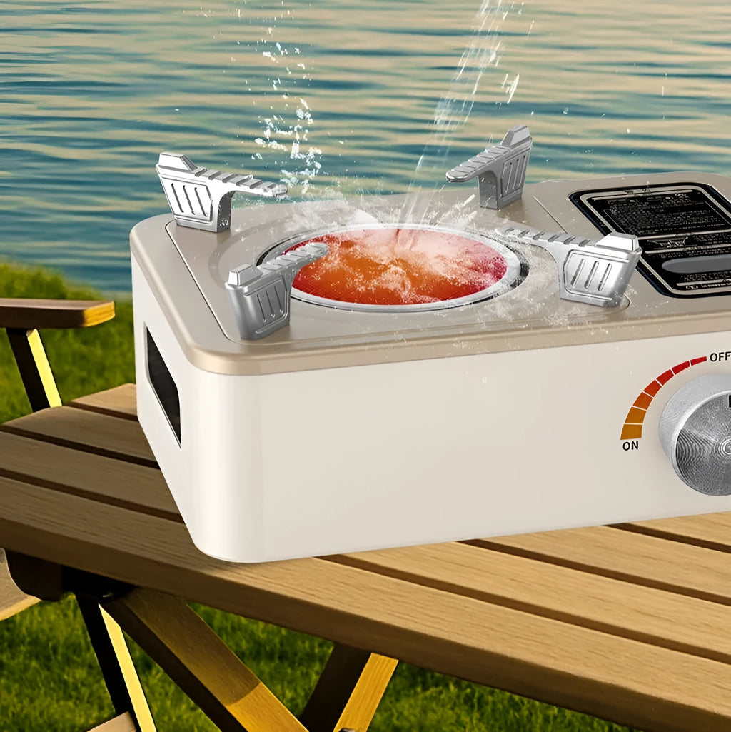 White portable infrared gas stove with windproof design for outdoor cooking for 2-5 people
