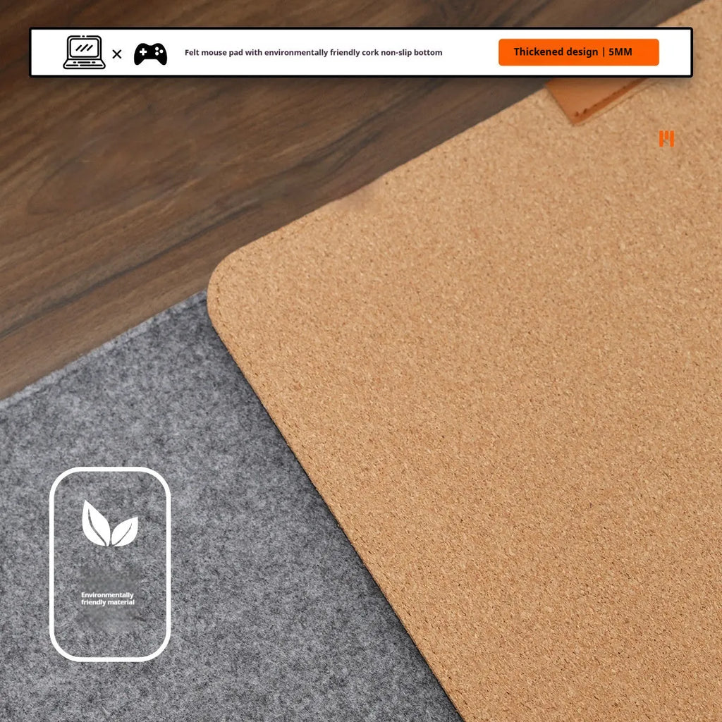 Oversized felt cork desk mat with Japanese simple design in grey colour options on wooden desk surface