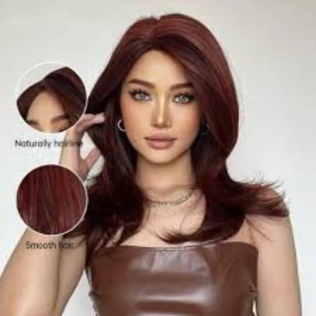 Mid-length platinum gradient colour full-head wig with long curly hair and bangs in high-temperature fibre