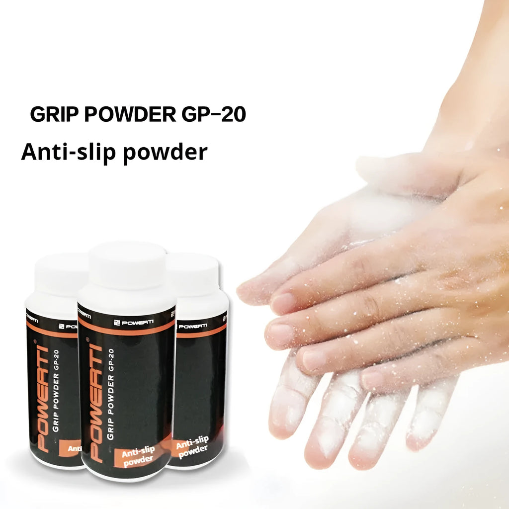 White magnesium carbonate anti-slip powder in container for sports grip.