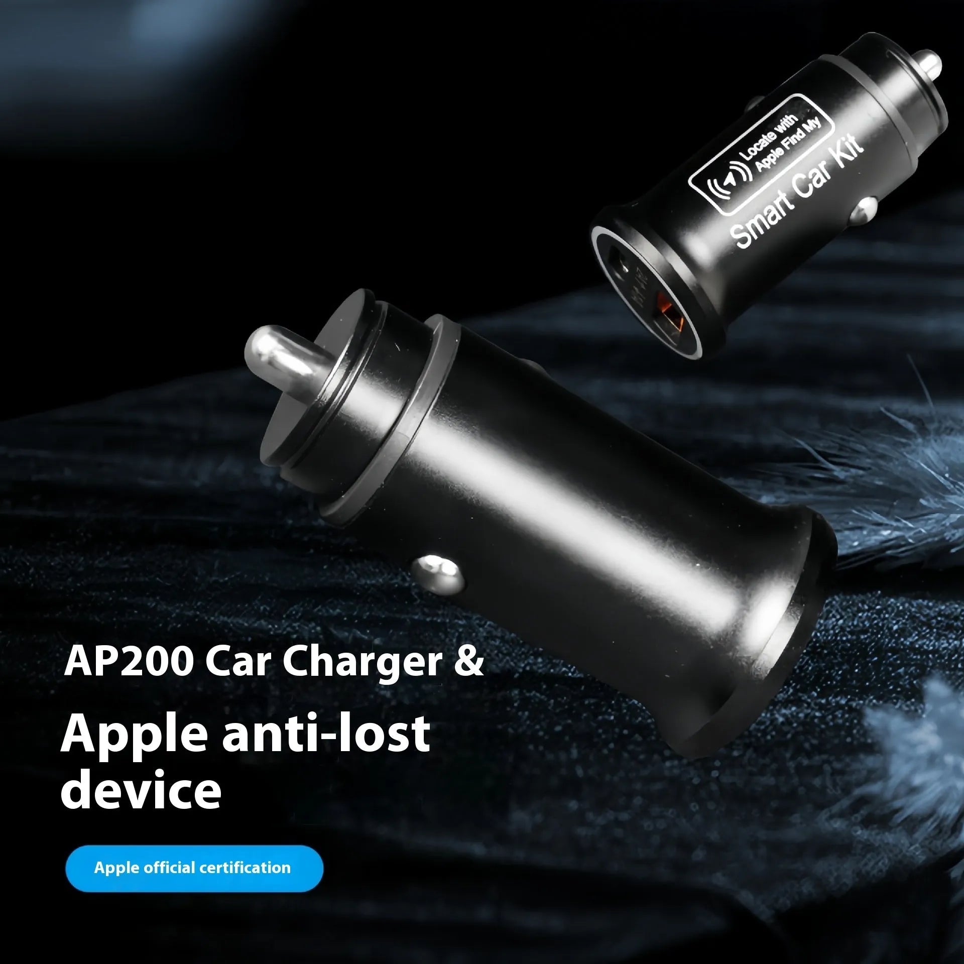 Black GPS car locator device with 12V charger plug for vehicle tracking applications