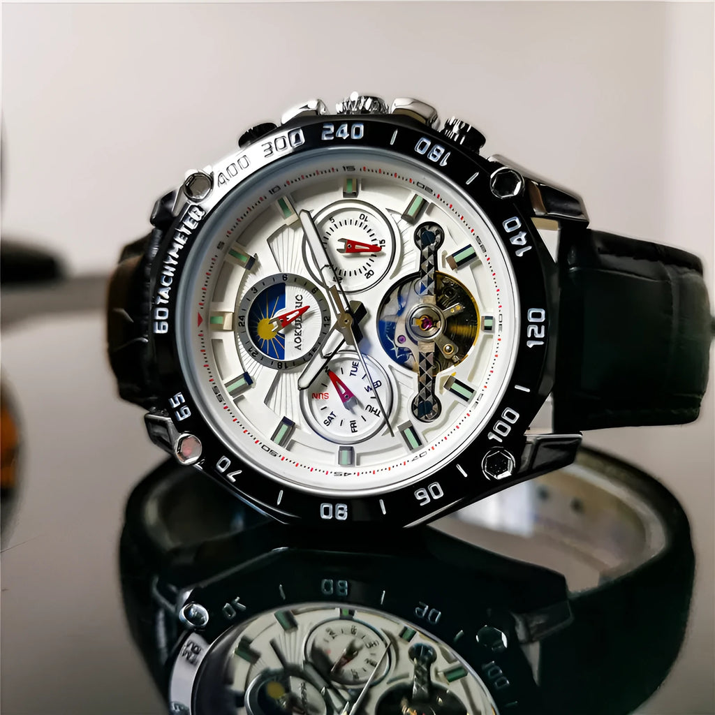 Men's automatic mechanical watch with a multi-functional dial in a choice of eight case and colour combinations.