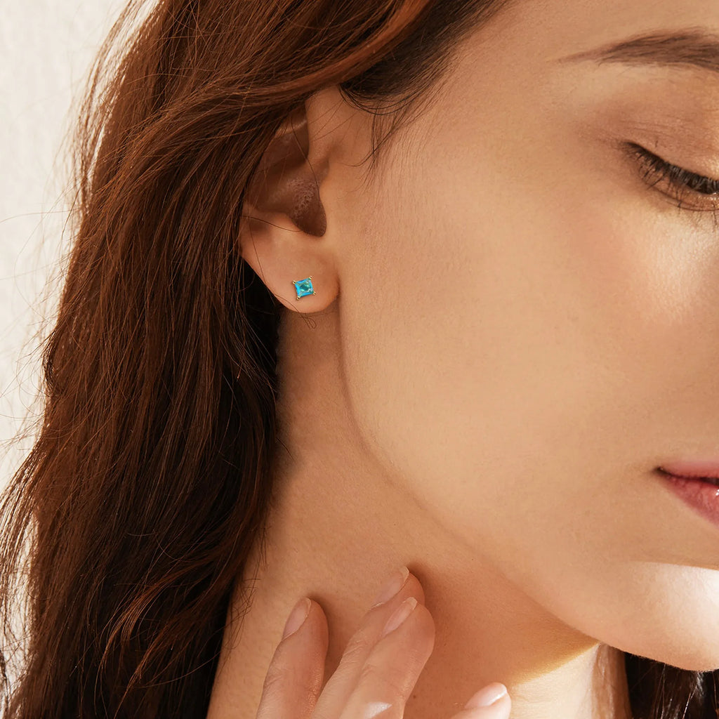 Gold-plated drop earrings with pear-shaped candy-colour zircon stones in simple style design