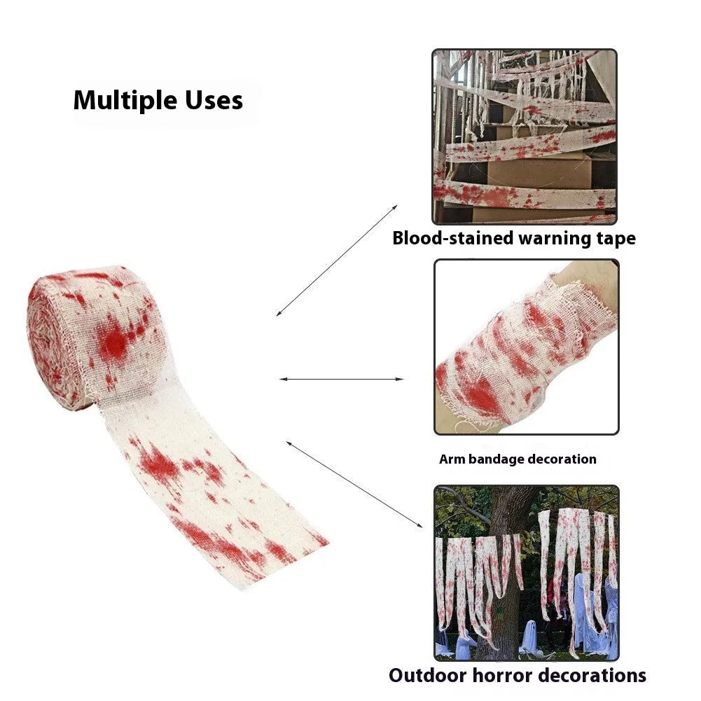 Halloween horror bandage showing red bloody cloth effect with 8cm width measurement