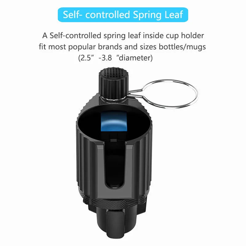 Green car cup holder expander with travel kettle slot, phone holder and additional drink compartments
