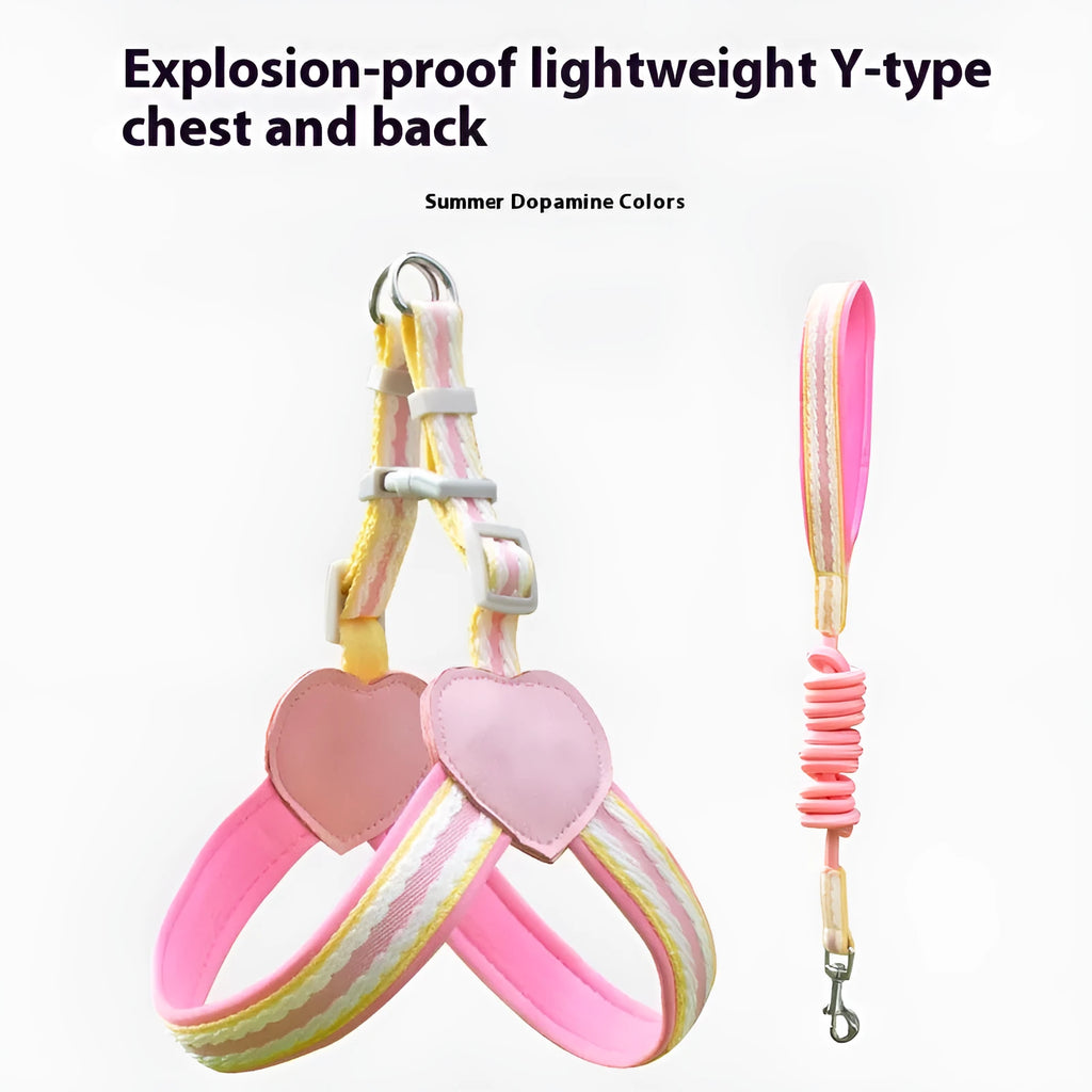 Nylon dog walking chest strap and hand-holding rope in pink, blue, yellow, or green
