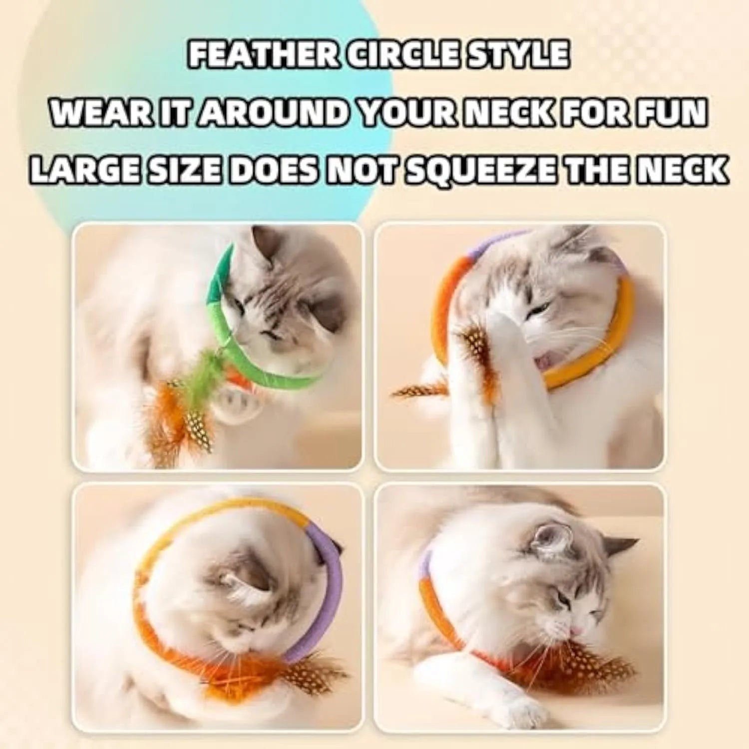 Green circular cotton rope cat toy with feathers and catnip for indoor cats