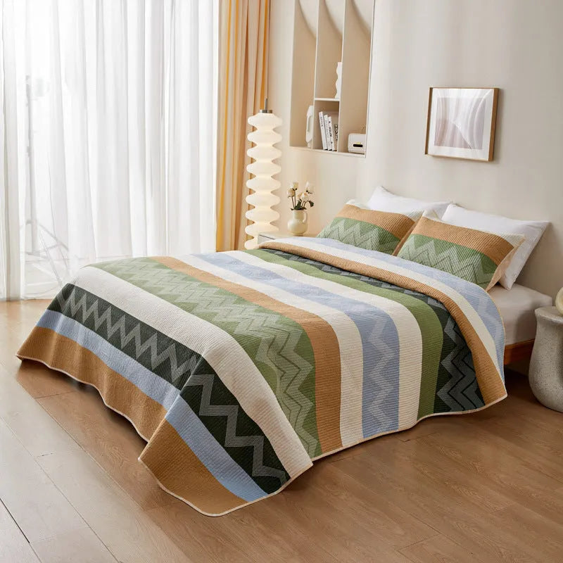 Pure cotton printed bed sheet set on 2.2 metre bed showing modern simplicity design