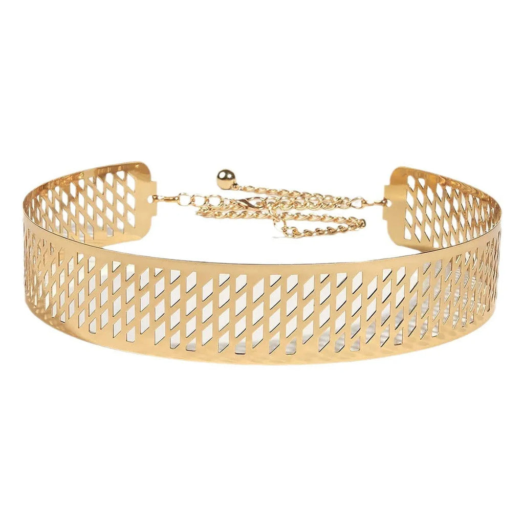 Gold iron waist chain belt with lantern head design, hook closure, 105cm length