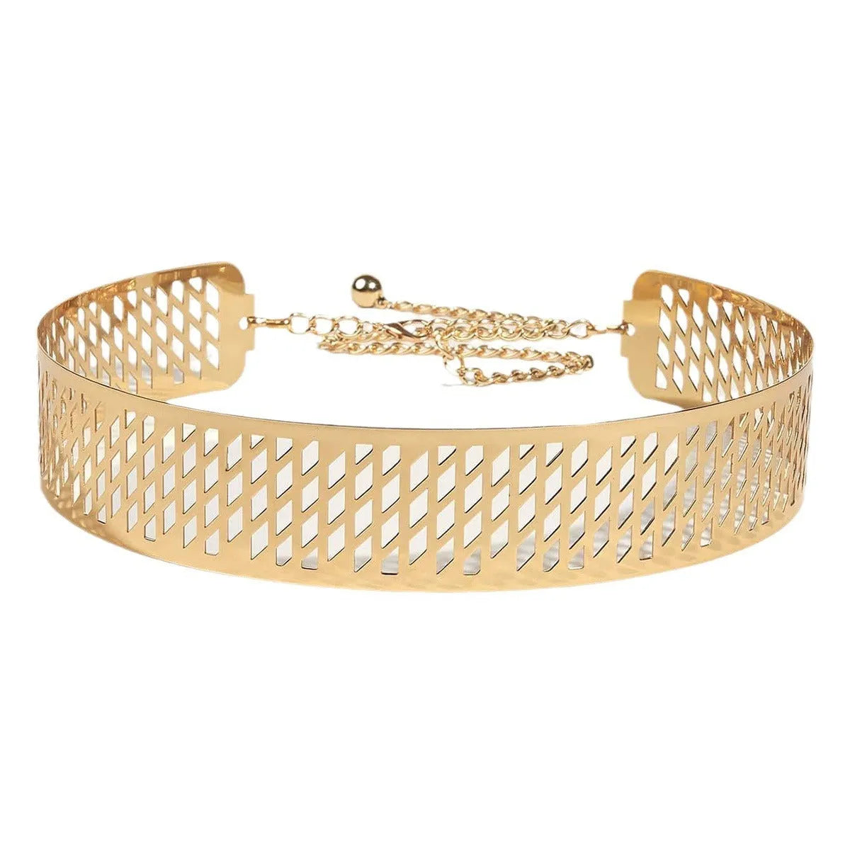 Gold iron waist chain belt with lantern head design, hook closure, 105cm length