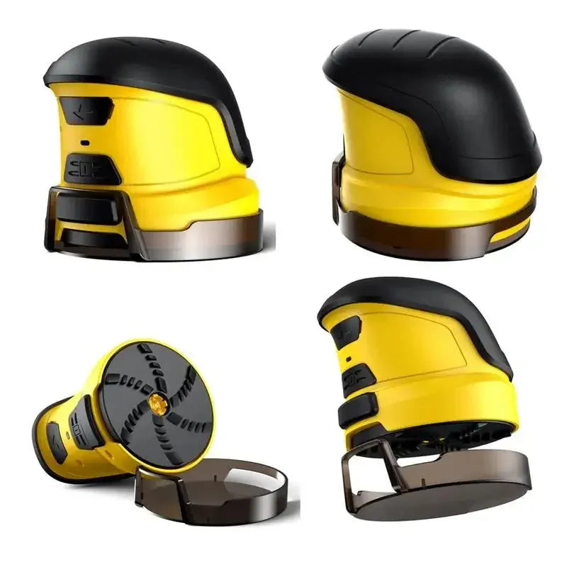 Yellow cordless electric ice scraper for car windshields with USB charging port