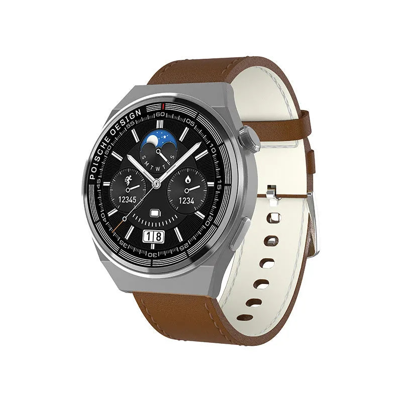 Black Bluetooth Call Smartwatch with 1.39 inch tempered glass screen and NFC payment feature showing blood sugar monitor interface