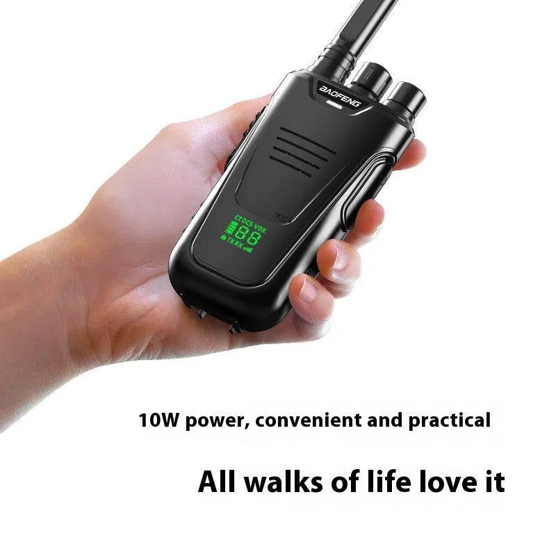 Red and yellow high power handheld intercom with USB charging port for hotel and restaurant use.